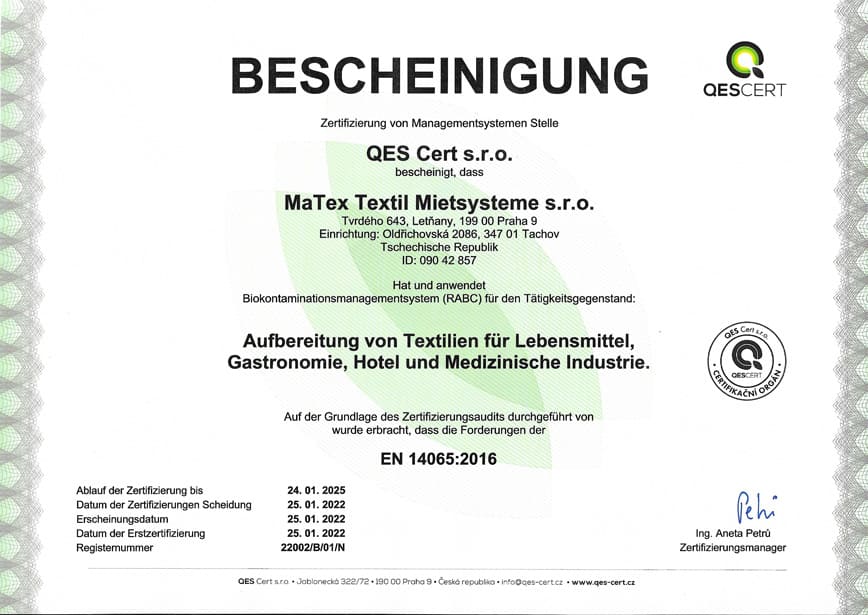 QES Cert s.r.o. - Zertifikat nach DIN EN ISO 14065 : 2016
